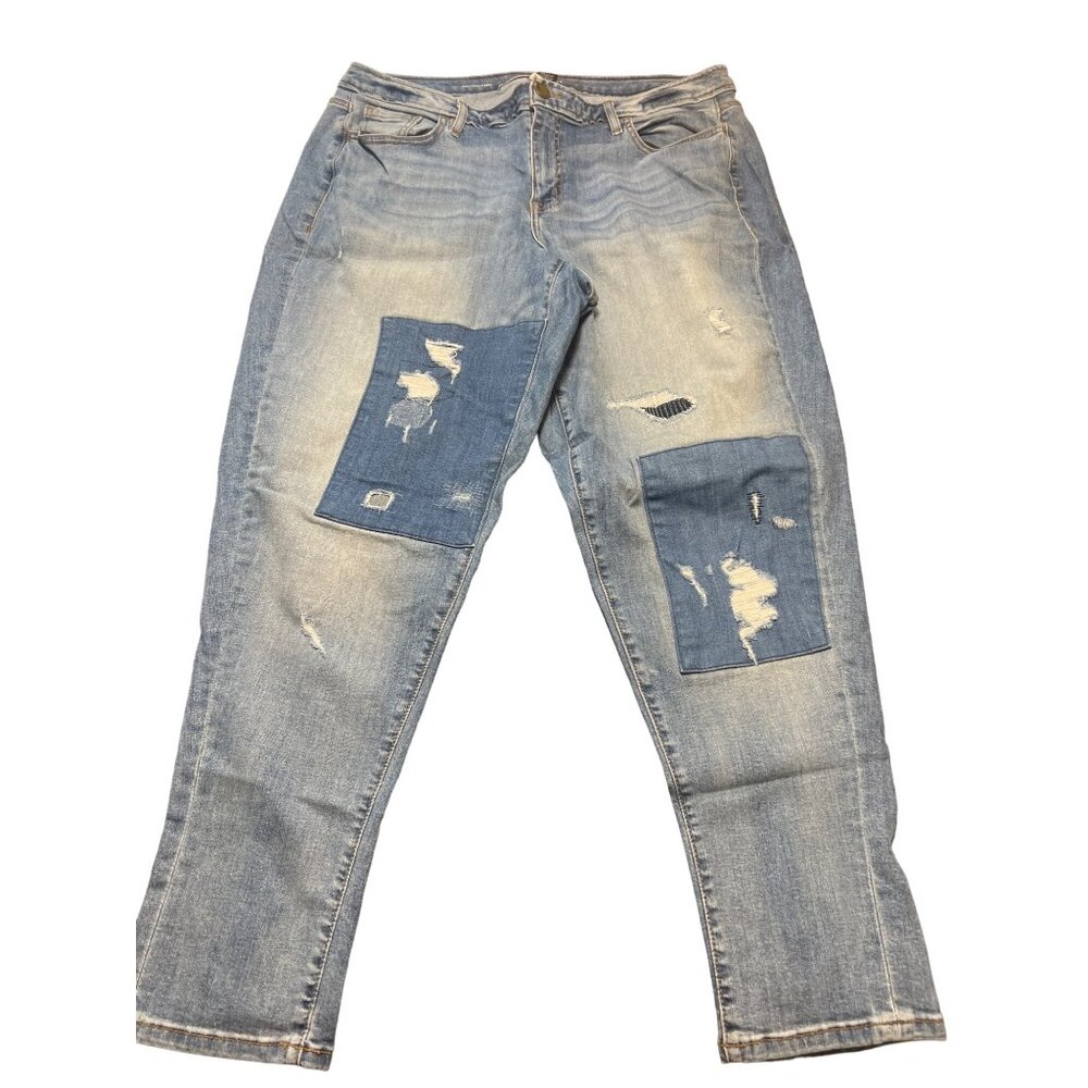Lane Bryant Boyfriend Distressed Patchwork Jeans Light Wash Plus Size 20